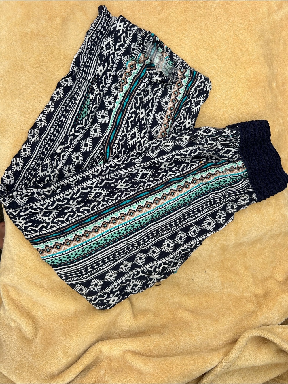 Joe Benbasset Navy, Teal & Tan Wide-Leg Printed Pants